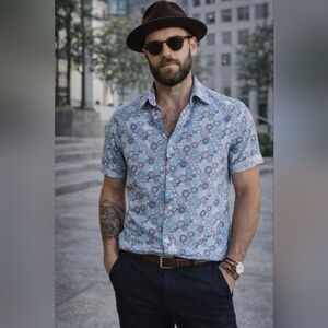 Denim & Flower Ricky Singh Short Sleeve Button Down Shirt L